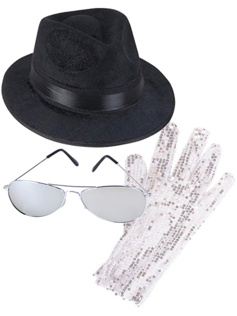 MJ King Of Pop Costume Bundle With Fedora Hat Glove And Sunglasses
